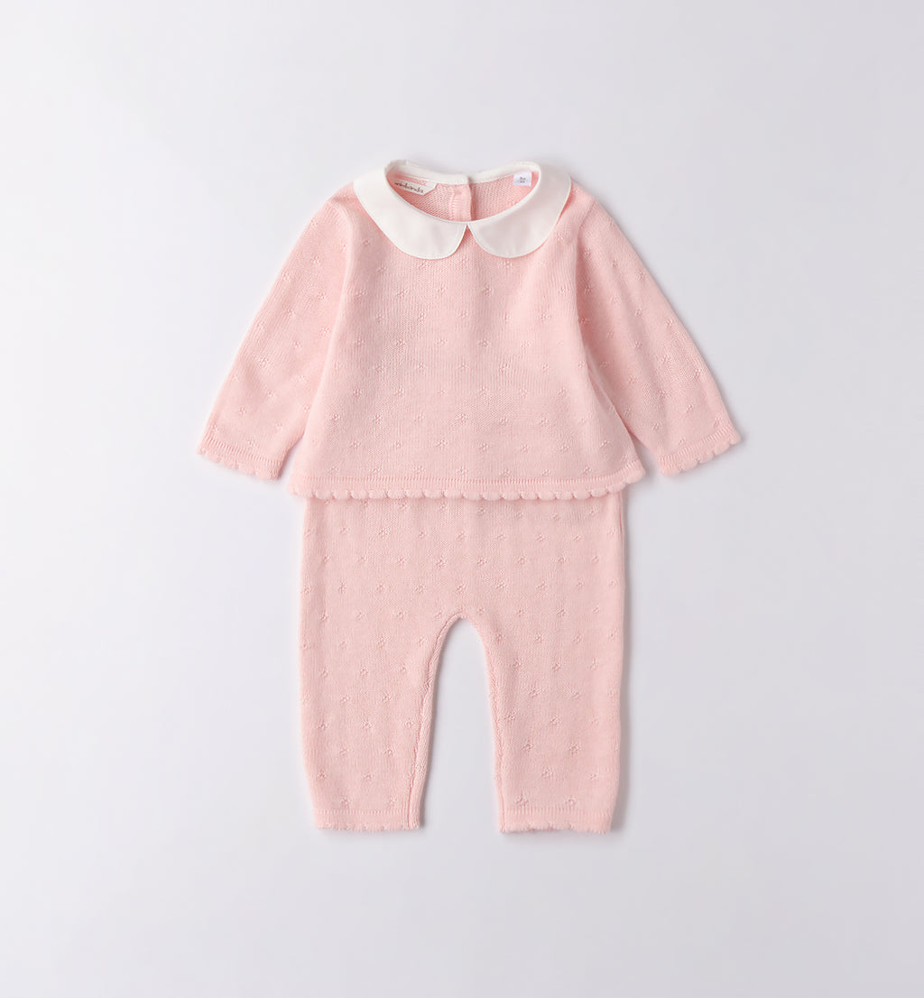 Tutina neonata rosa con colletto bianco