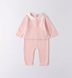 Tutina neonata rosa con colletto bianco