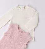 Completo bimba rosa e grigio con gilet e gonna
