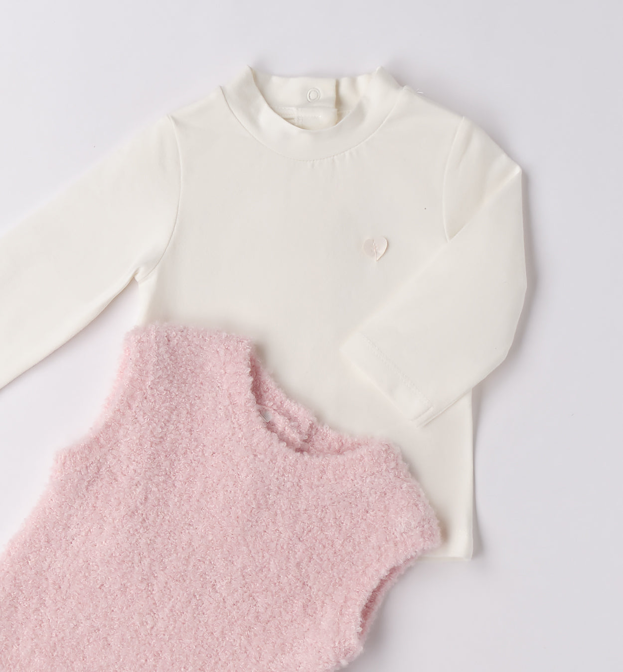 Completo bimba rosa e grigio con gilet e gonna