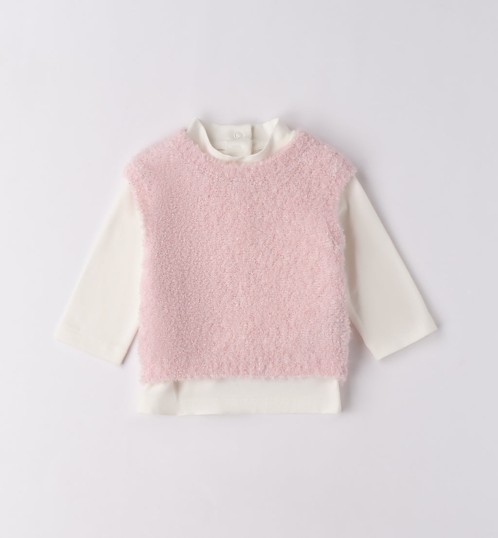 Completo bimba rosa e grigio con gilet e gonna