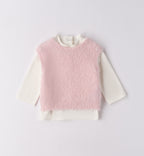 Completo bimba rosa e grigio con gilet e gonna