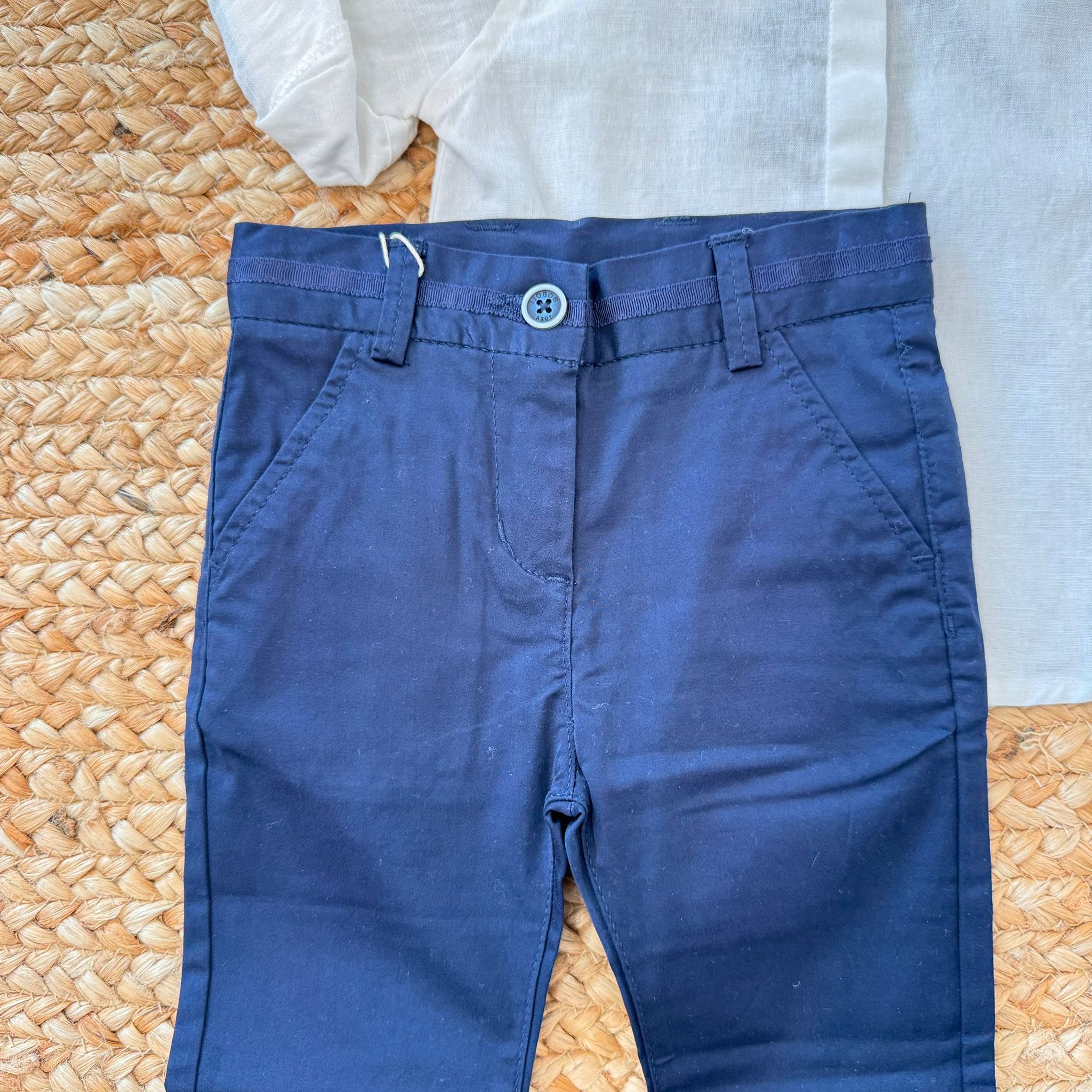 COMPLETO CAMICIA MISTO-LINO E PANTALONE BLU ELEGANTE