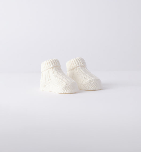 Scarpette neonato/a in lana-cotone panna e beige