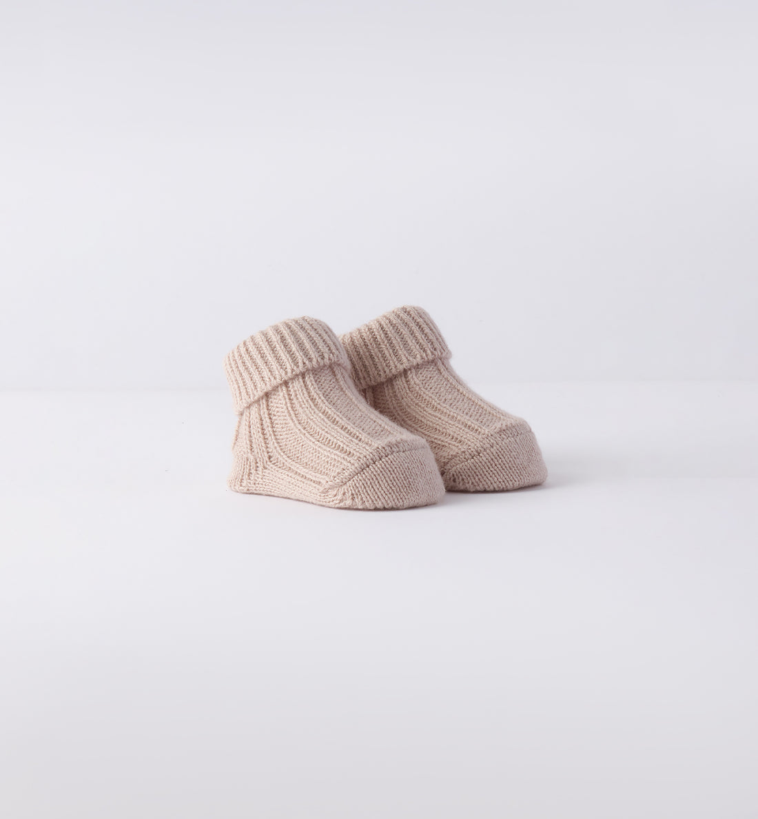 Scarpette neonato/a in lana-cotone panna e beige