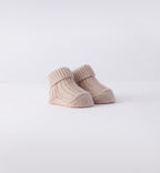 Scarpette neonato/a in lana-cotone panna e beige