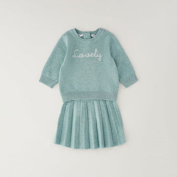 Completo bimba in cotone e lana con gonna plissettata