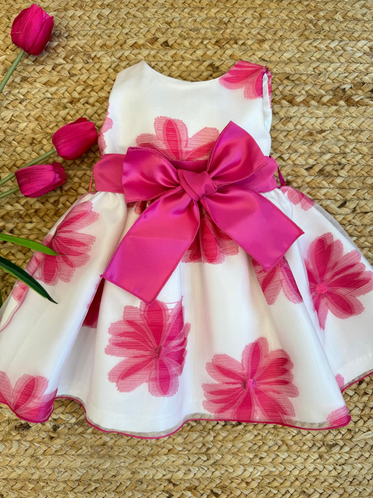 Abito in mikado con fiocco fucsia