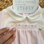 Tutina neonata ciniglia rosa con cuoricini ricamati