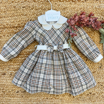 Abitino scozzese panna e beige con fiocco in vita