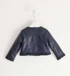 GIUBBOTTO ECOPELLE BLU CON VOLANT