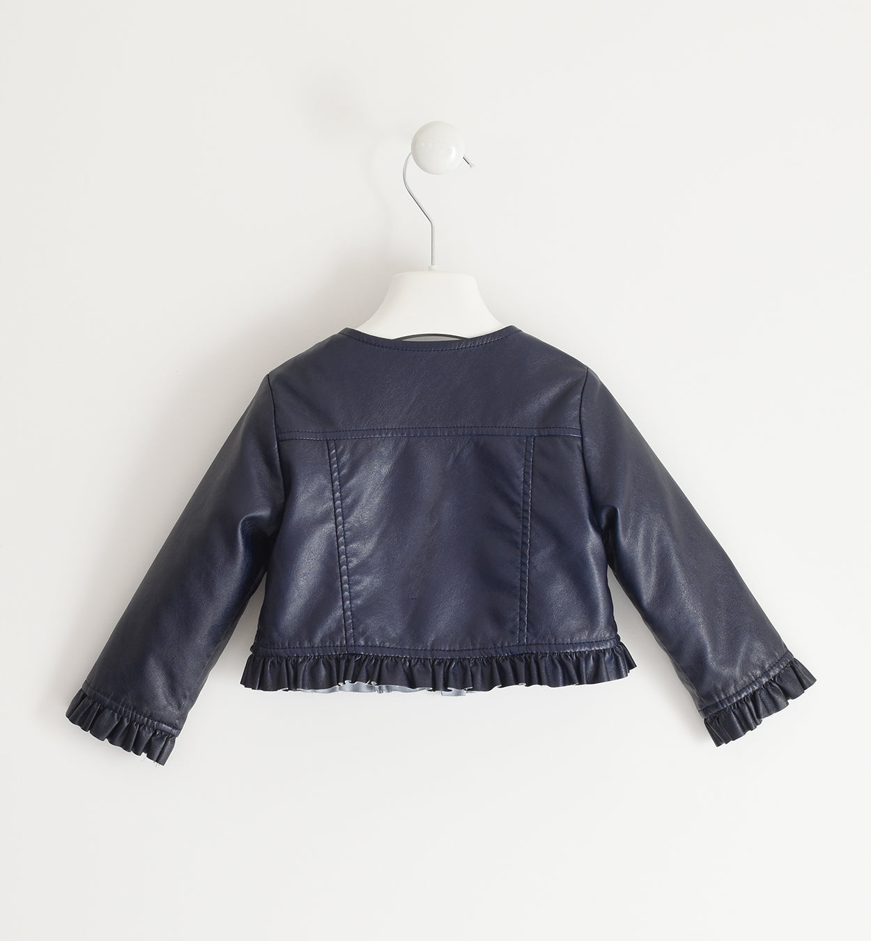 GIUBBOTTO ECOPELLE BLU CON VOLANT