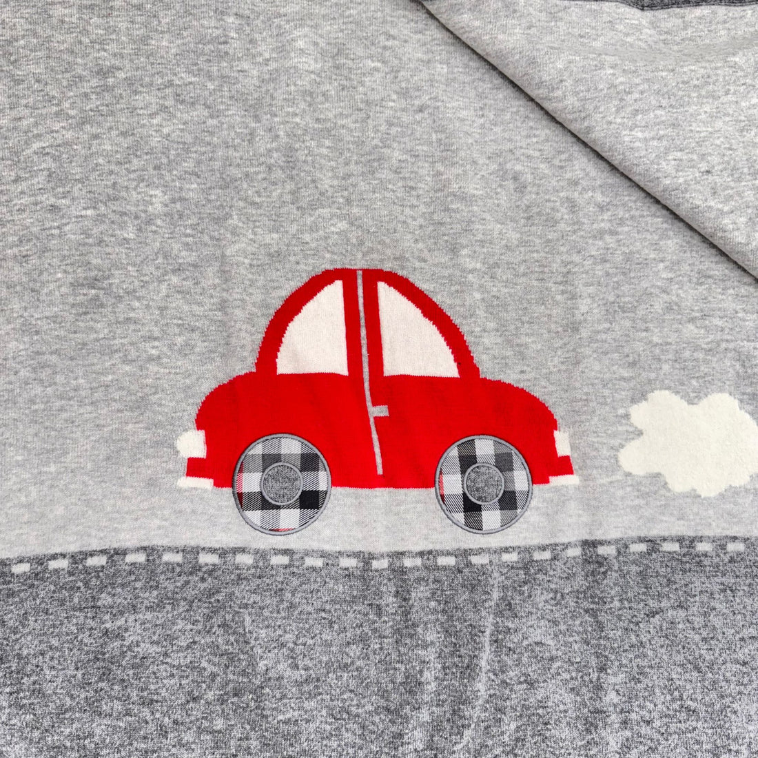 COPERTINA NEONATO GRIGIA AUTO ROSSA IN LANA E CASHMERE