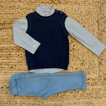 Completo bimbo camicia fantasia e gilet blu