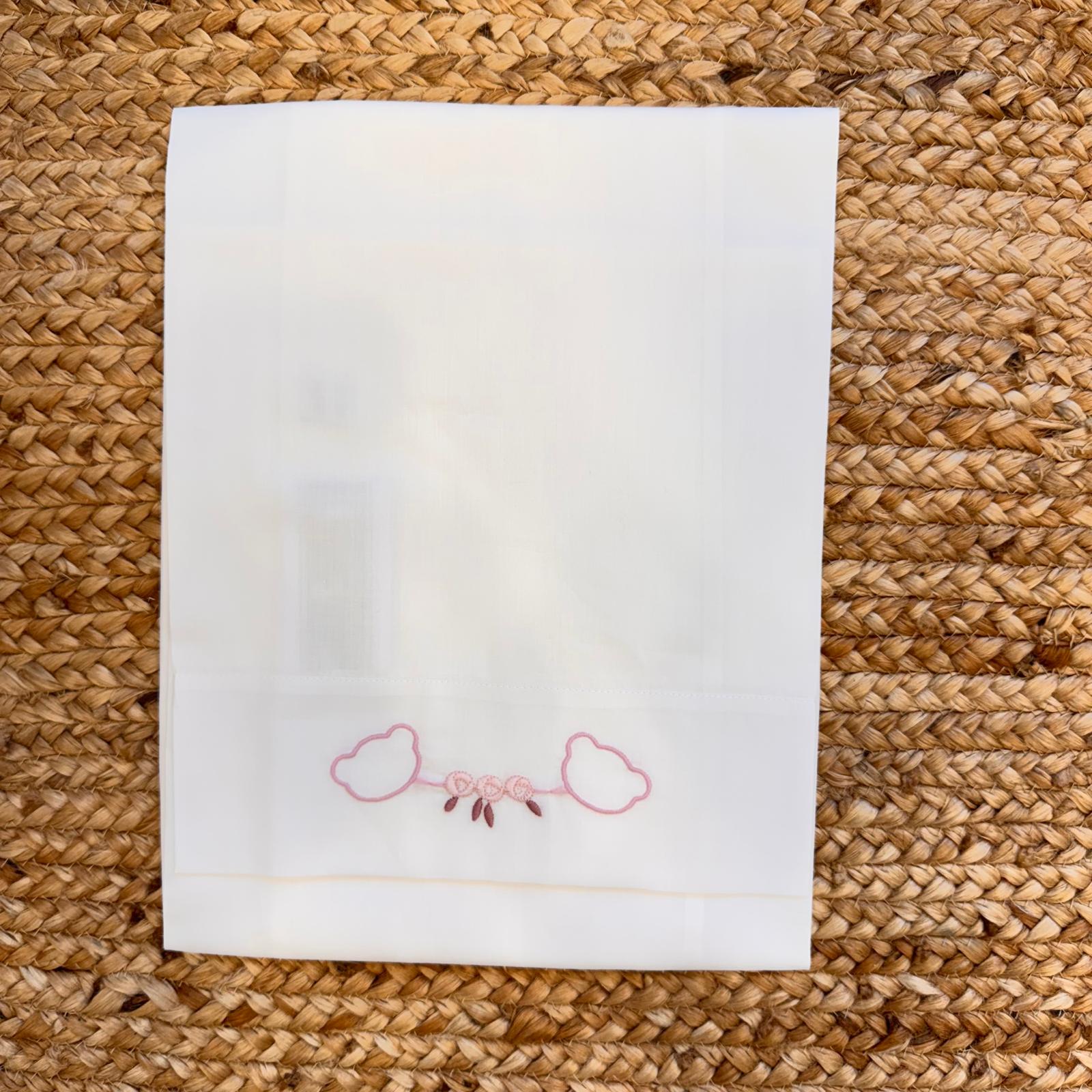 Lenzuola culla neonata puro cotone ricamo orsetto rosa