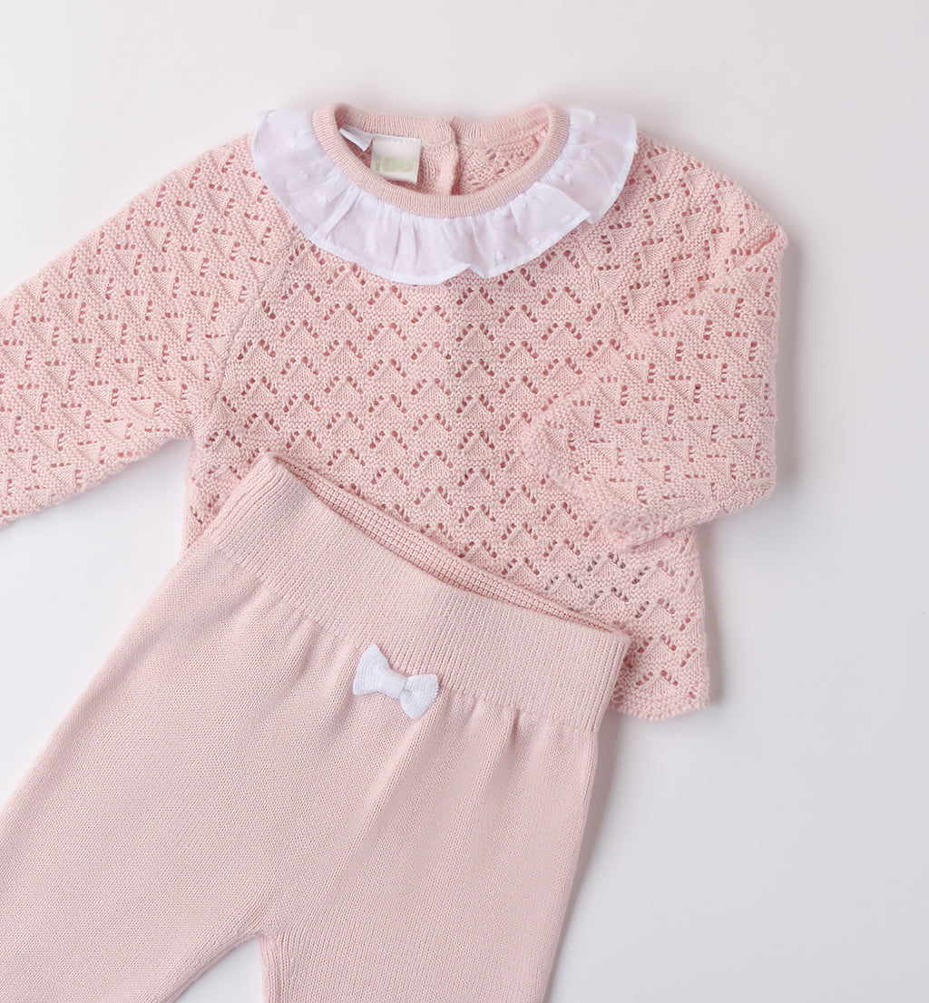 Completo nascita bimba elegante con collettino bianco e fiocco