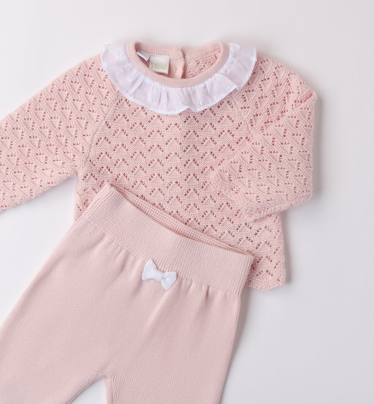 Completo nascita bimba elegante con collettino bianco e fiocco