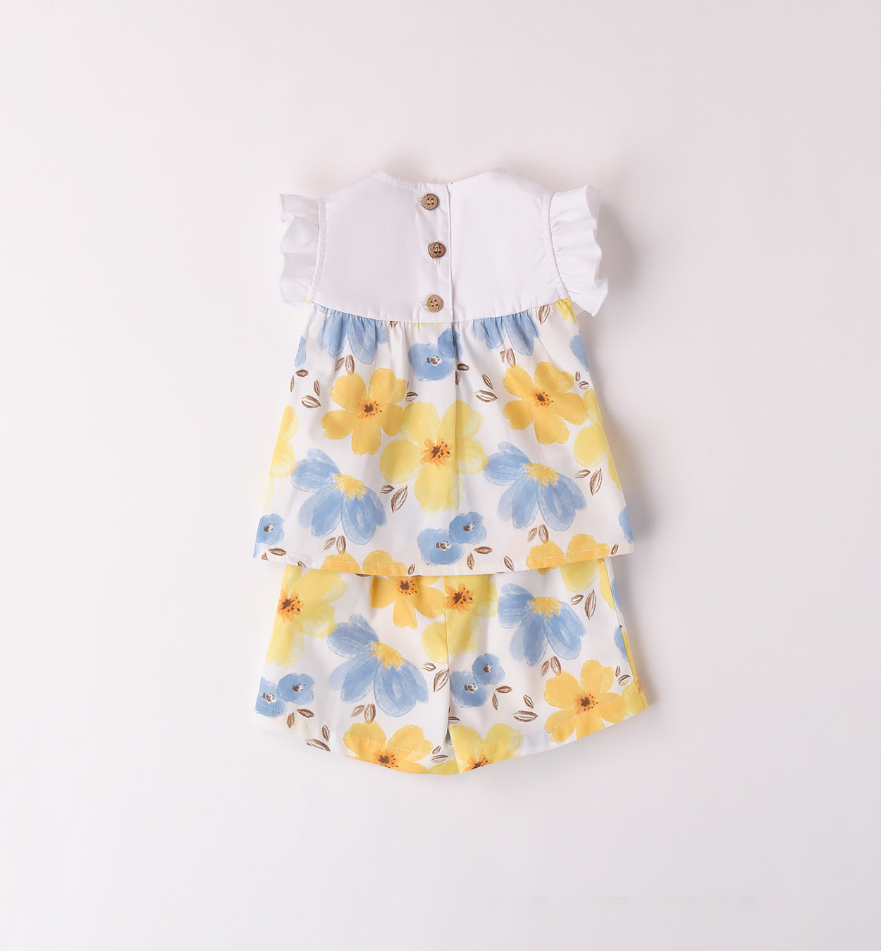 COMPLETO FLOREALE TOP E SHORTS – GIALLO E BLU