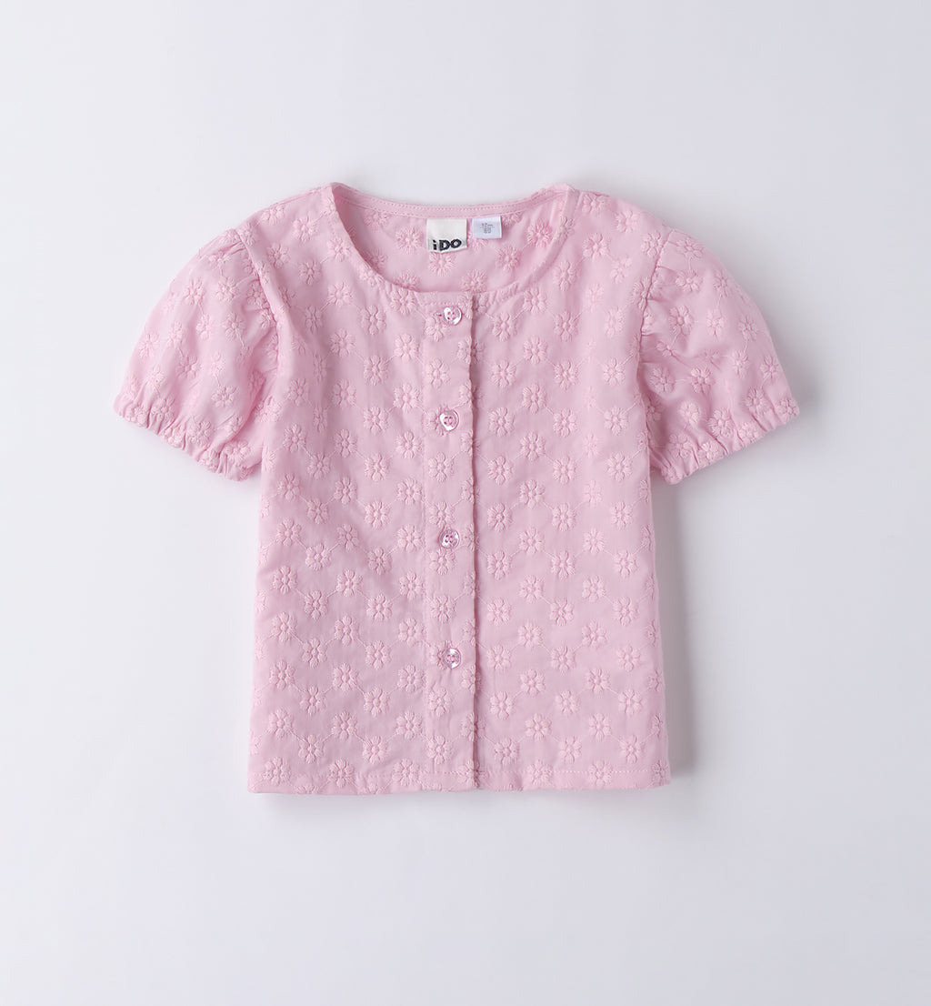 COMPLETO BIMBA CAMICETTA ROSA RICAMATA E JEANS CON CINTURA LUREX
