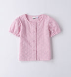 COMPLETO BIMBA CAMICETTA ROSA RICAMATA E JEANS CON CINTURA LUREX