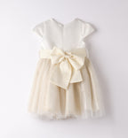 ABITO CERIMONIA BIMBA CON CORPETTO MIKADO E GONNA IN TULLE DORATA
