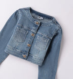GIUBBOTTO DENIM CON STRASS E CUORE RICAMATO SUL RETRO
