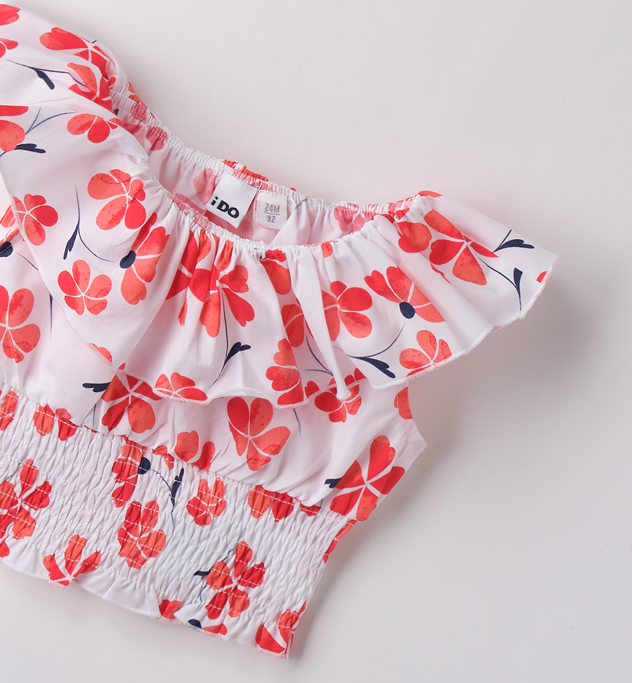 COMPLETO BIMBA T-SHIRT ROSSA CON VASETTI E SHORTS IN DENIM LEGGERO