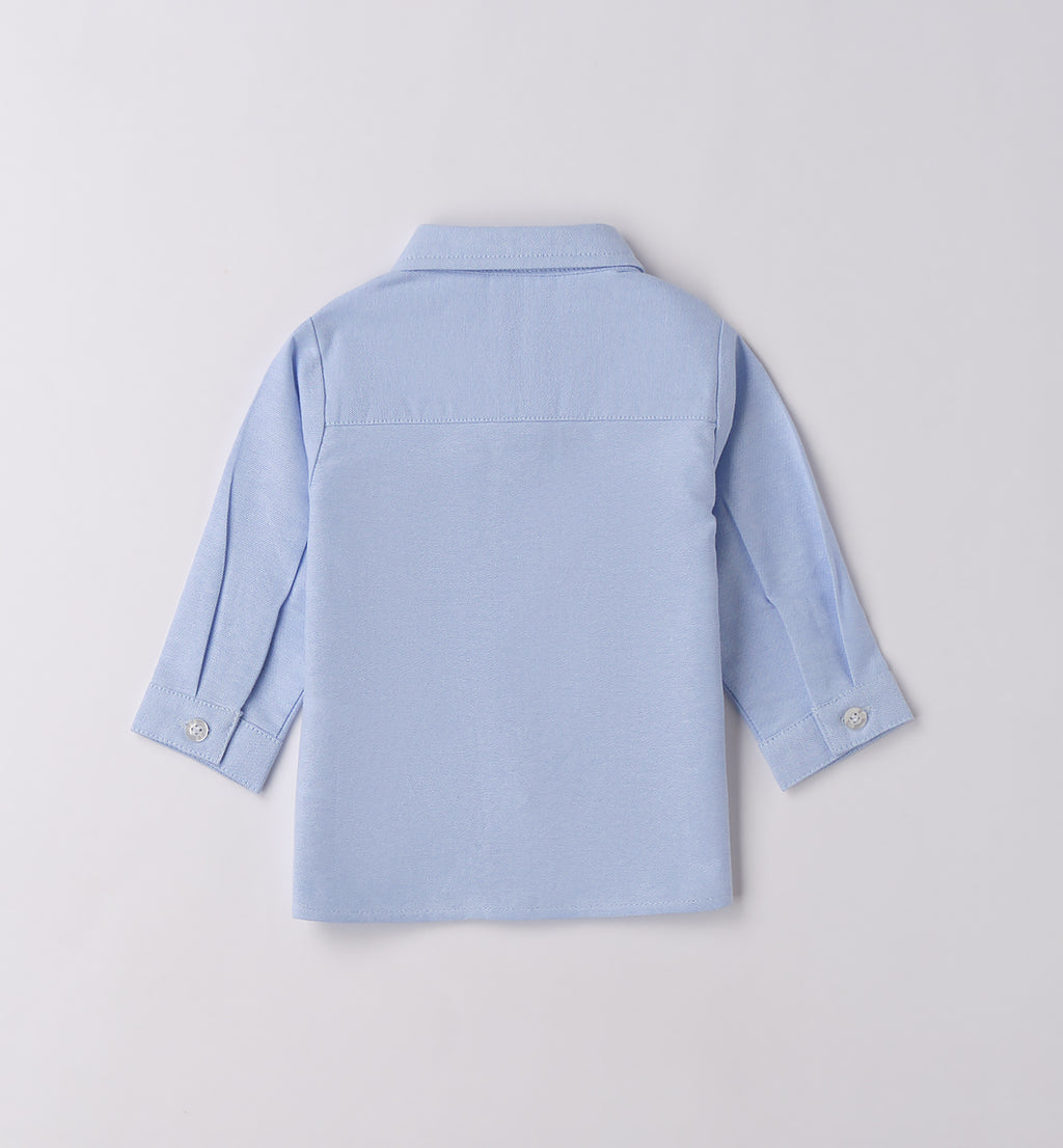 Completo bambino camicia azzurra e cardigan beige