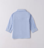 Completo bambino camicia azzurra e cardigan beige