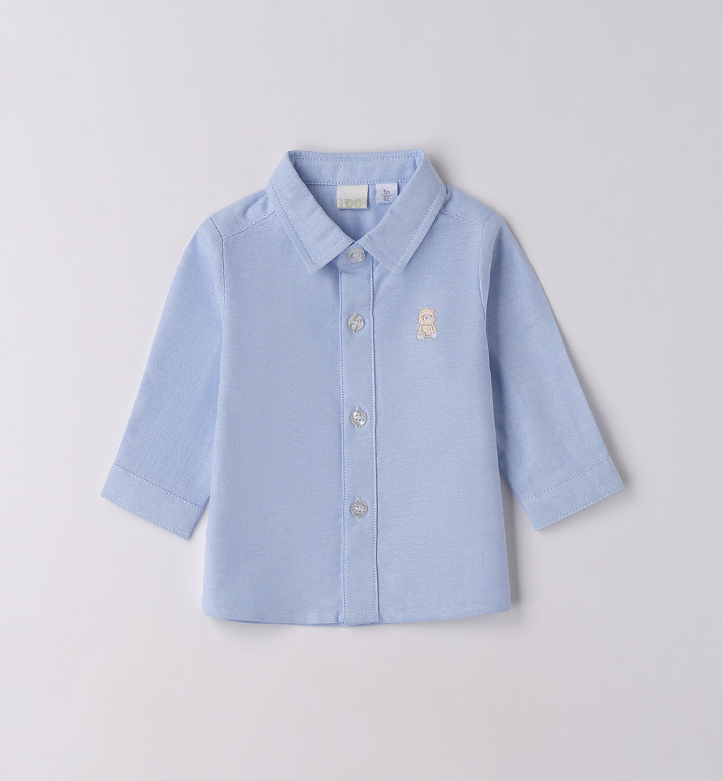 Completo bambino camicia azzurra e cardigan beige