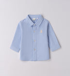 Completo bambino camicia azzurra e cardigan beige
