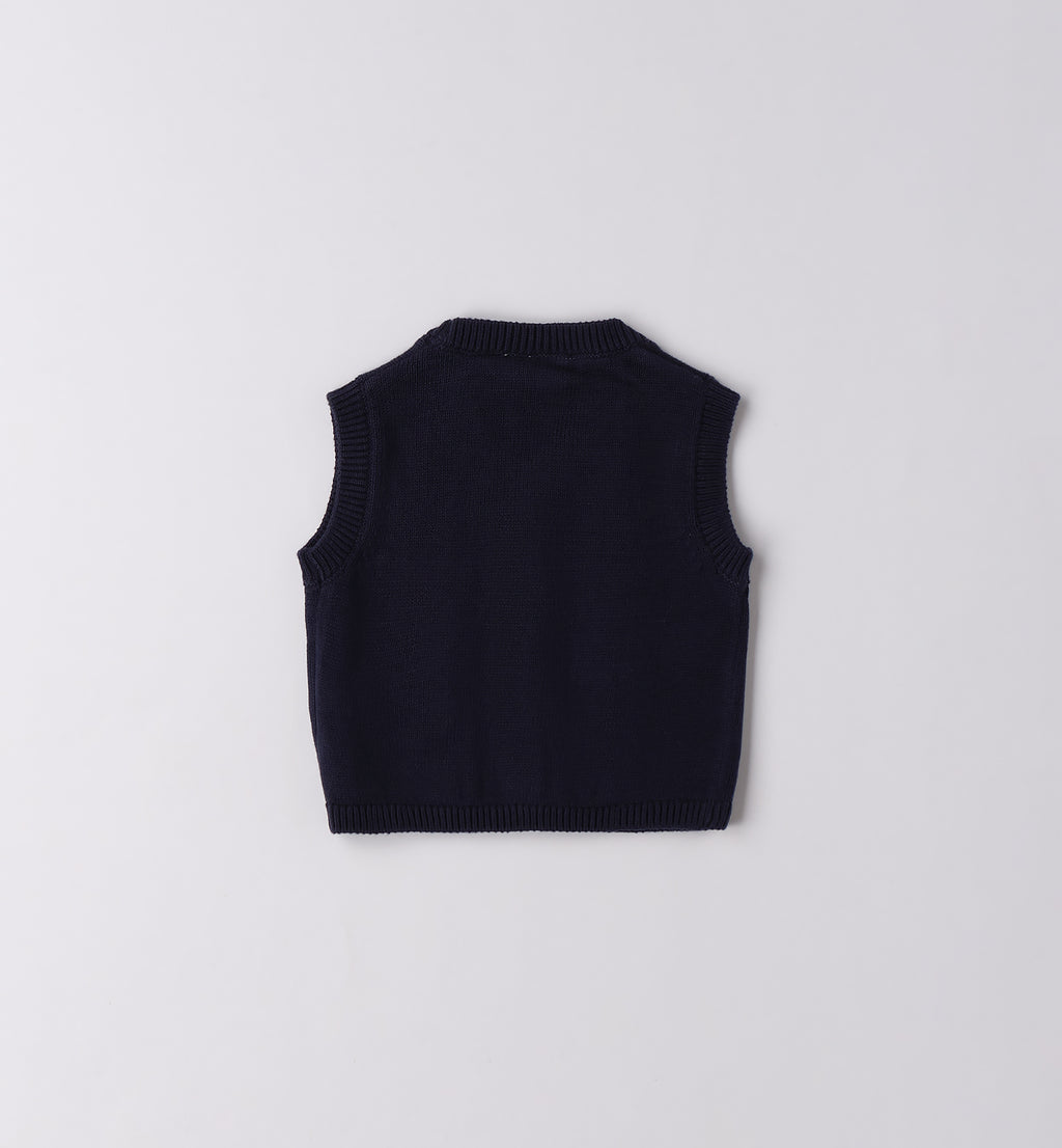Completo elegante bambino gilet blu e camicia bianca