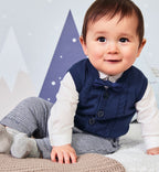 Completo elegante bambino gilet blu e camicia bianca