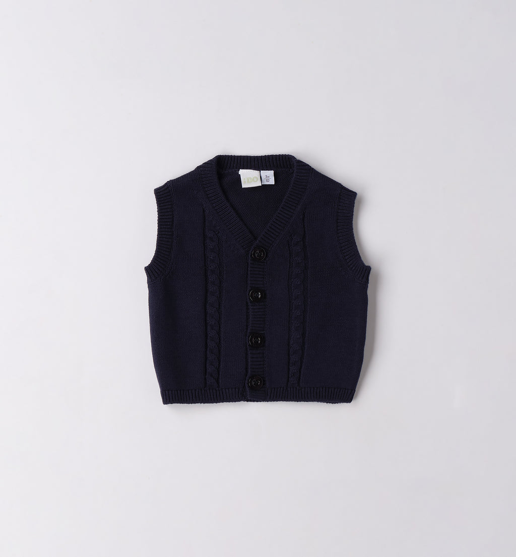 Completo elegante bambino gilet blu e camicia bianca