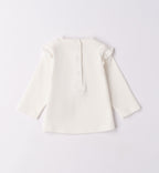 Completo bimba rosa con cardigan e pantaloni beige