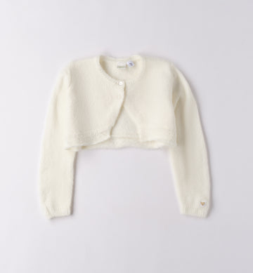 Cardigan panna bimba in maglia con bottoni