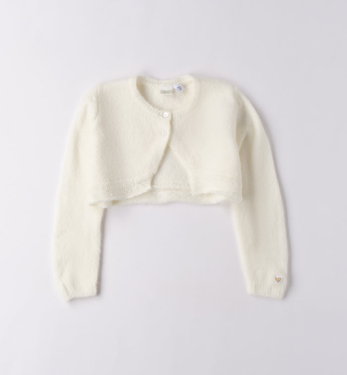 Cardigan panna bimba in maglia con bottoni