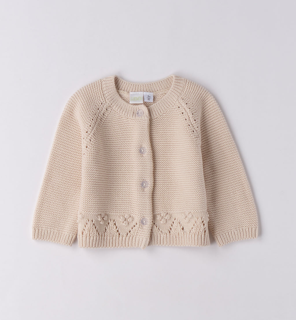 Completo bimba caldo cotone panna e azzurro con fiocco