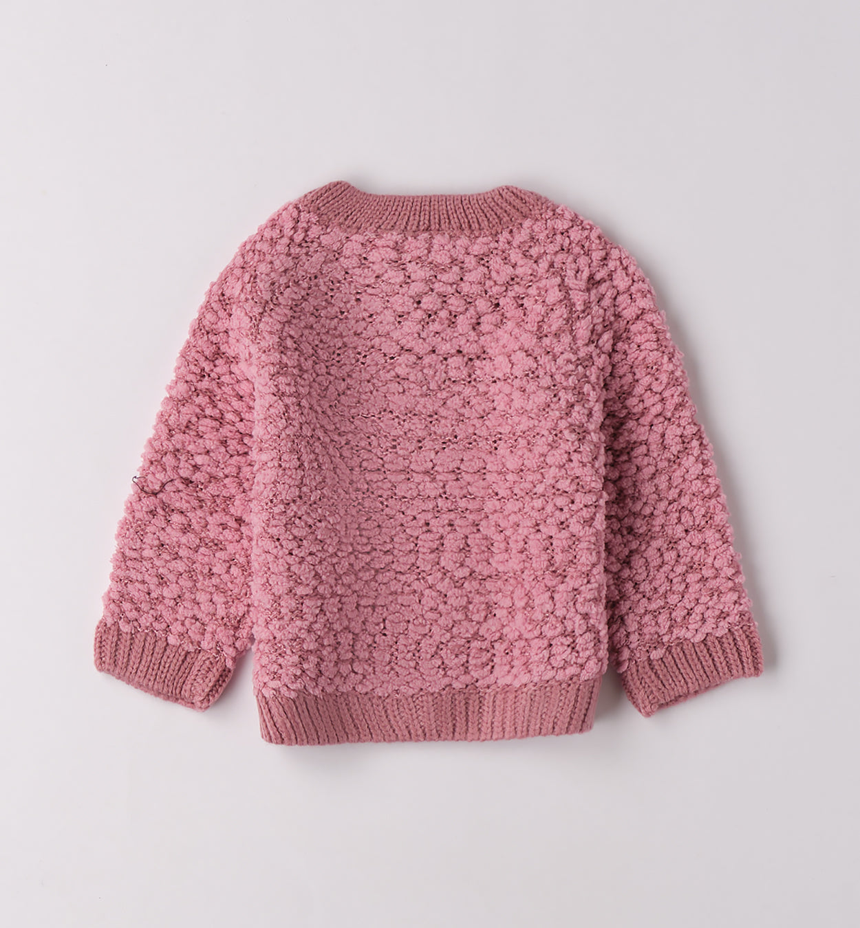 Completo bimba rosa con cardigan e pantaloni beige