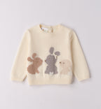 Completo bimba beige con maglia coniglietti e pantaloni