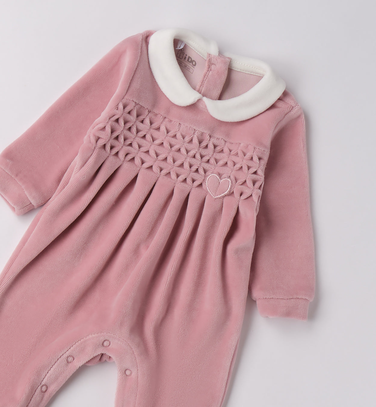 Tutine neonata caldo cotone verde e malva con ricamo a nido d’ape