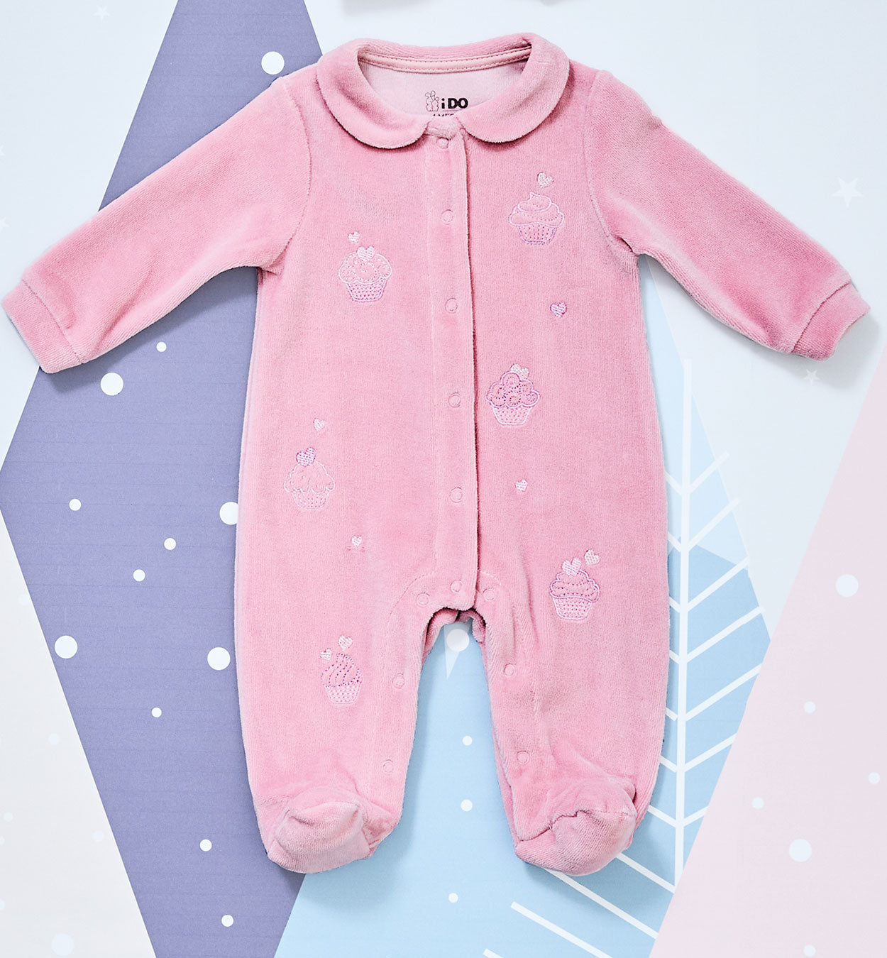 Tutina ciniglia rosa con ricami cupcake