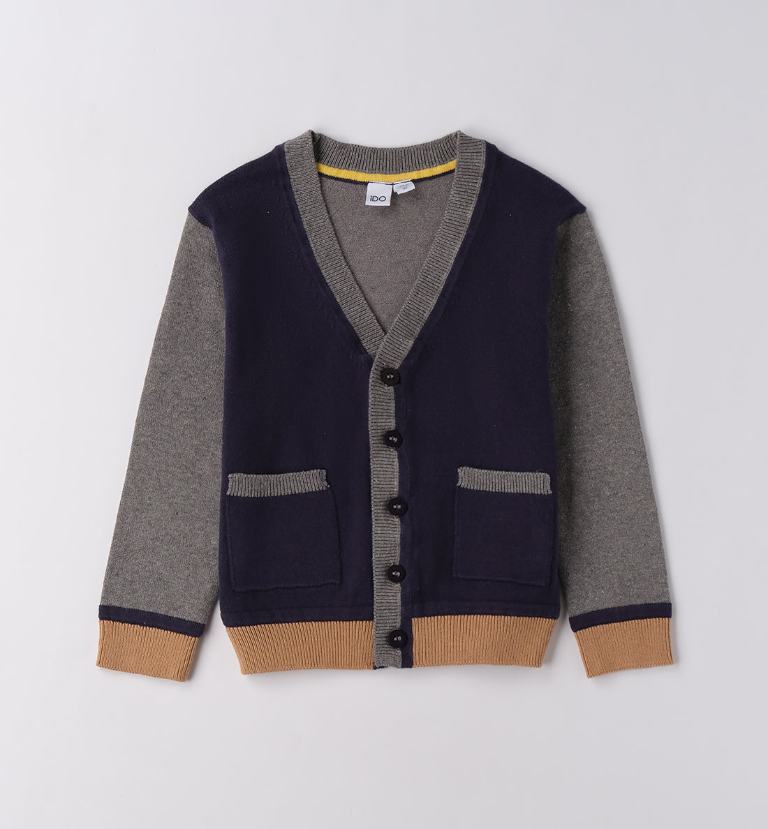 completo bambino caldo cotone blu e grigio con cardigan, t-shirt e pantaloni a quadri