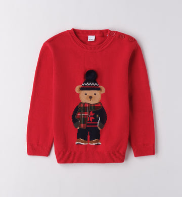 Maglione rosso bimbo con orsetto natalizio