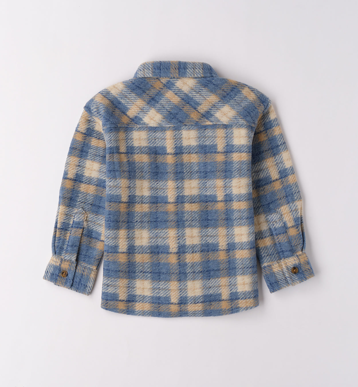 Completo casual chic bambino camicia a quadri blu e beige