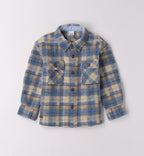 Completo casual chic bambino camicia a quadri blu e beige