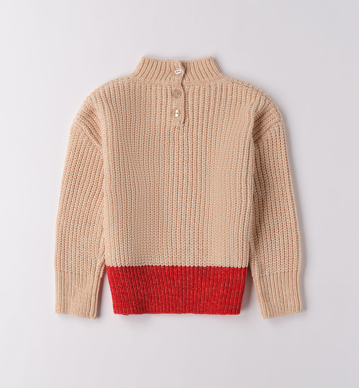 Maglione bambina beige con bordo rosso