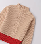 Maglione bambina beige con bordo rosso
