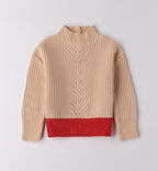 Maglione bambina beige con bordo rosso