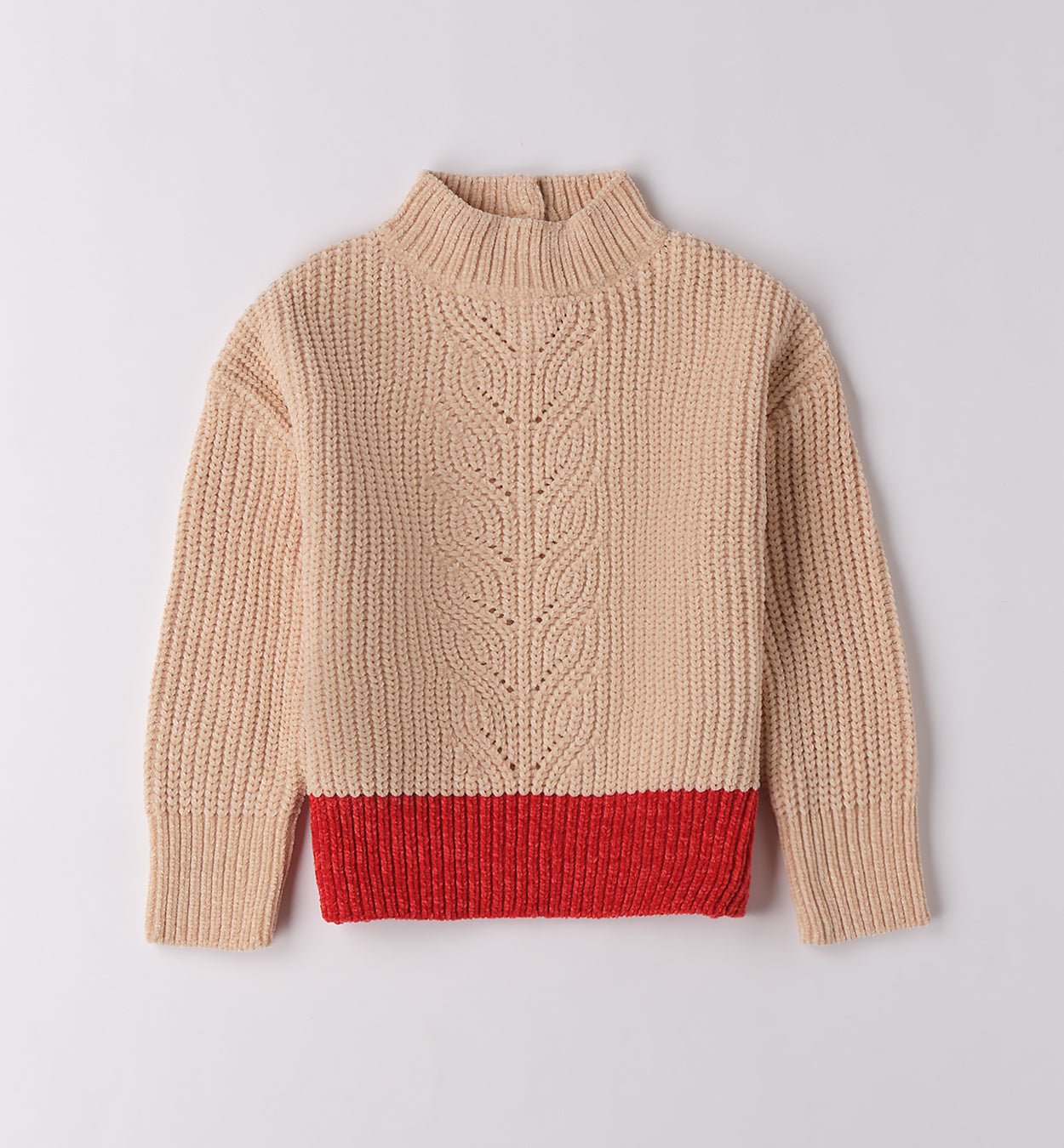 Maglione bambina beige con bordo rosso